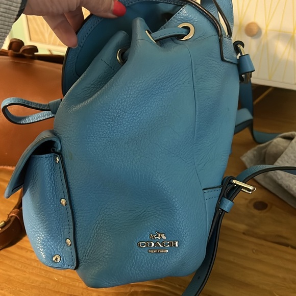 Coach Azure Blue Backpack Rusack - Pebble Leather #37581 - Picture 10 of 16